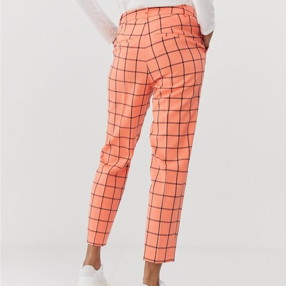 ASOS Design orange ultimate fluro check slim cigarette ankle length pants Sz 4 - Picture 3 of 8
